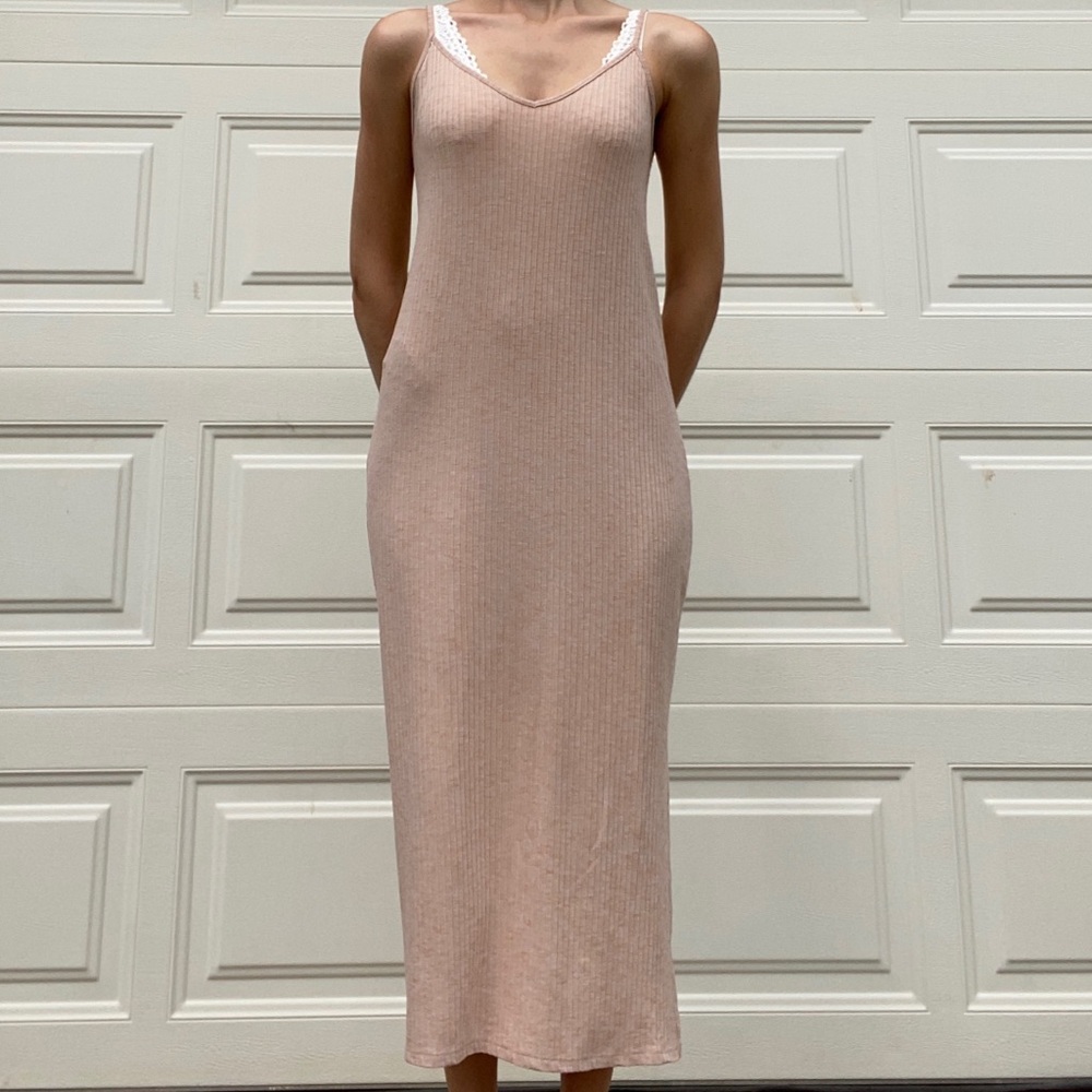Bershka Nude Rib Knit Midi Dress